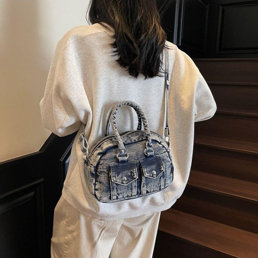Сумка из денима в стиле ретро Y2K, Сумка-тоут, Сумка из выстиранного денима, Тренд, Сумка на плечо для острой девушки, Для девочек