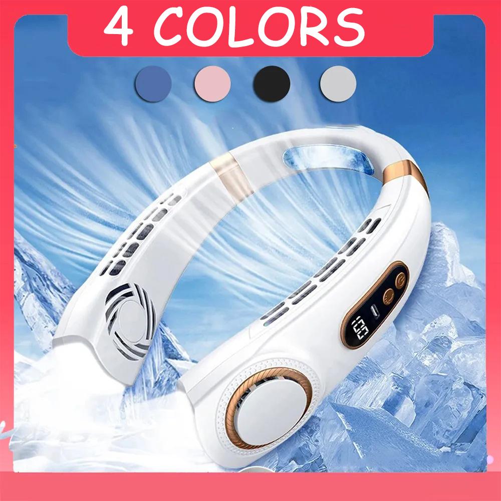 Gen 2 5 Speed Portable Neck Fan With Ice Ceramic USB Handheld Mute LED Digital Display Leafless Mini Electric Fan + Flashlight