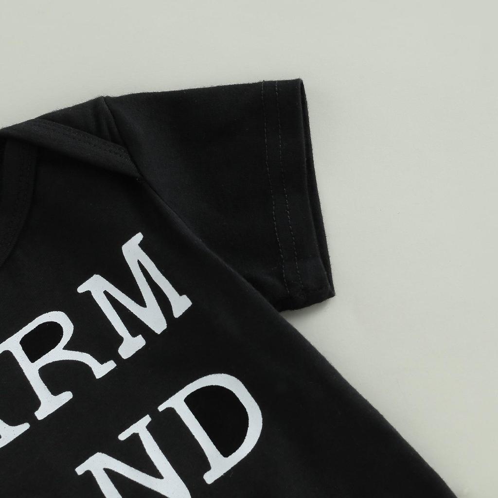 Baby Baby Boys Causal Clothes Sets 3M 6M 12M 18M 3pcs Short Sleeve Letter Print Romper + Tractor/Chicken Pants + Knot Hat Set