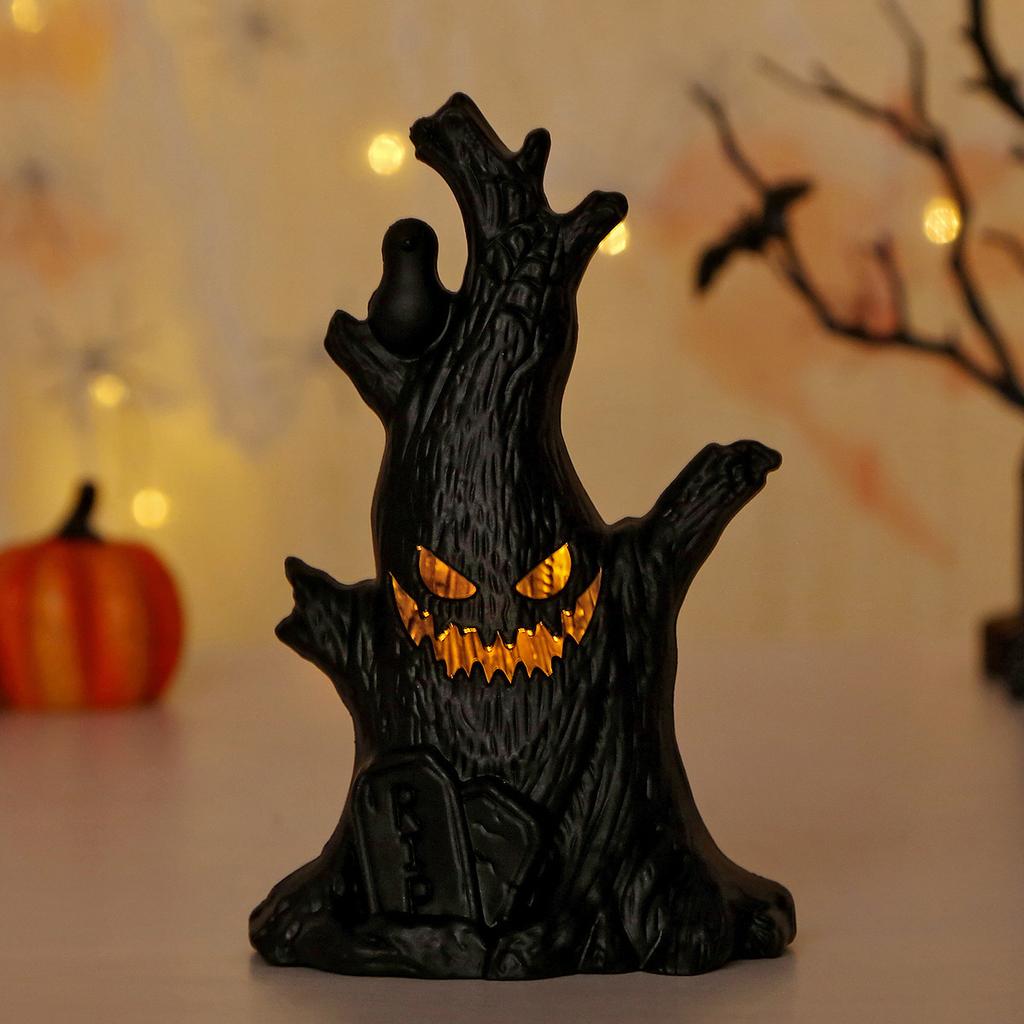 Halloween Glow Jack-o '-lantern Ghost Stump Decoration Grimace LED Electronic Candle Light Props Layout
