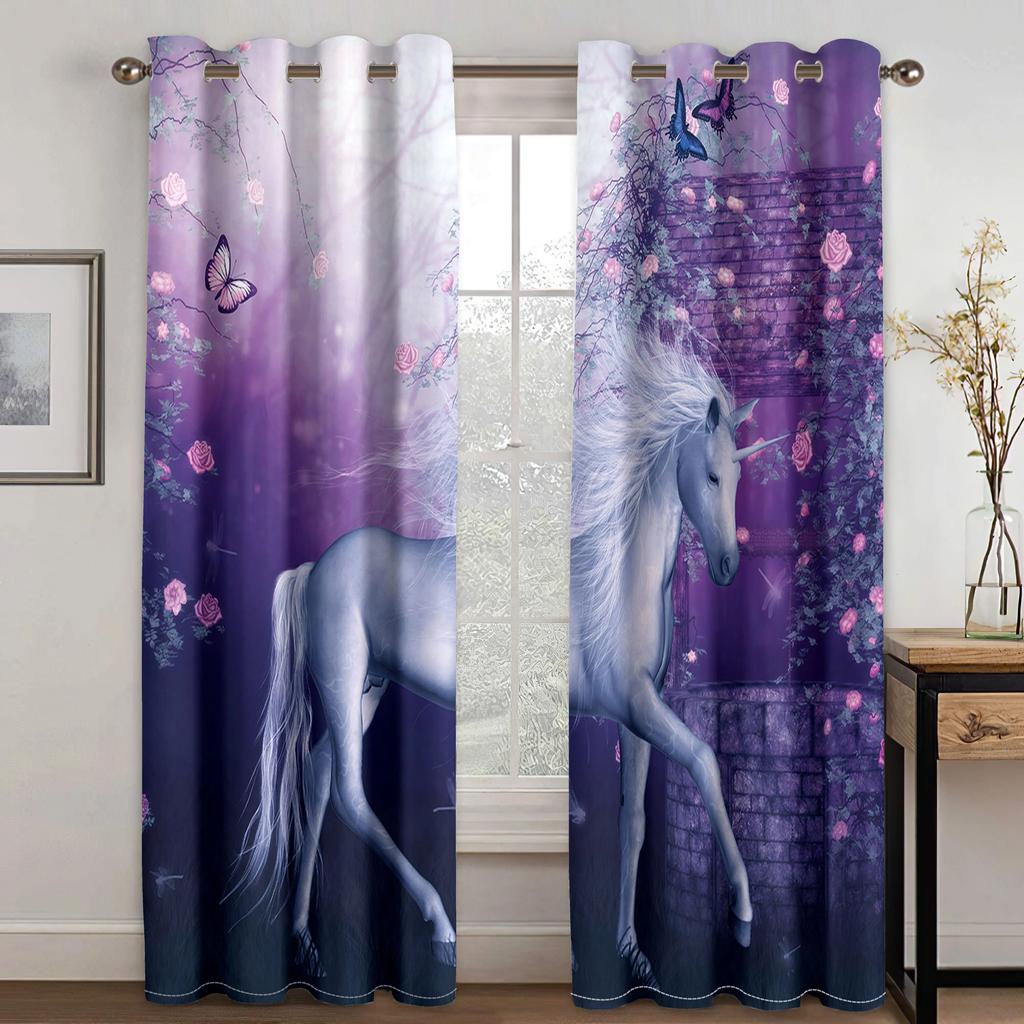 Bohemian Style Psychedelic Unicorn Horse 3D Thin Shading Polyester Semi Sunshade Curtain For Bedroom Living Room Hook Decor