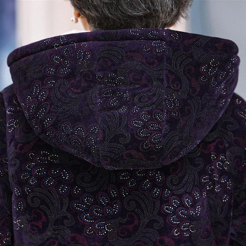 Зимняя женская толстая куртка с хлопковой подкладкой для пожилых людей, средняя и длинная часть, Золотая бархатная стеганая куртка с капюшоном