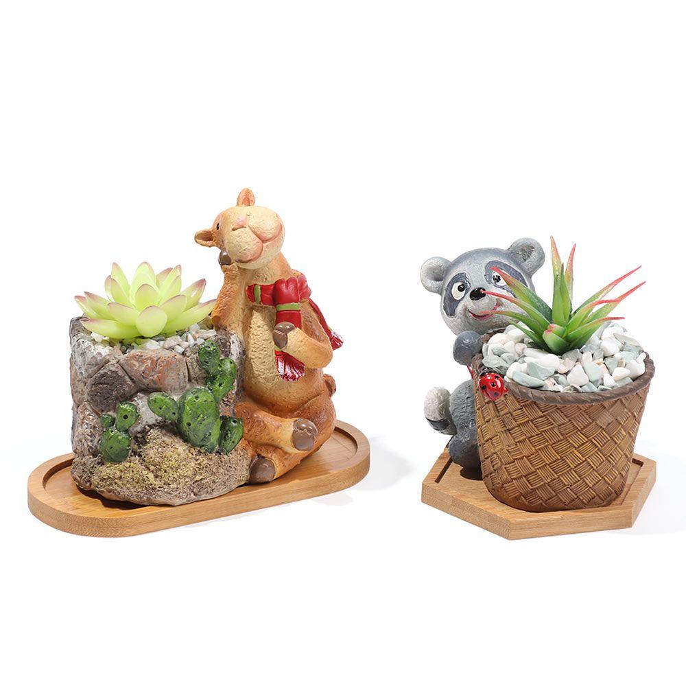 Декорация Суккуленты Бонсай Держатель Круглый Квадратный Шестиугольник Прямоугольник Бамбук Дерево Поднос Основа для Цветочного Горшка