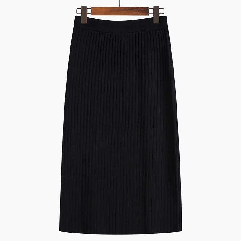 WTEMPO Однотонные трикотажные юбки трапециевидной формы, женские прямые миди в корейском стиле, элегантные, шикарные, весенне-осенние, теплые длинные юбки