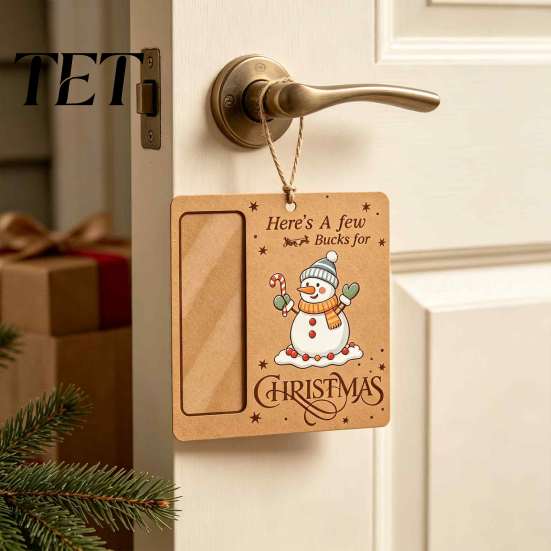 Christmas Money Holder Ornament Wooden Holder, Vintage Cash Gift Hanging Ornaments Holiday Box with Santa/Snowman/Tree Pattern for Xmas Party,