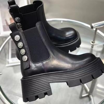 Модные женские ботинки, женские, зима 2024, кожаные, новые, в обуви, полуготические, модные, 2020 года, осенние ботинки «Челси», массивная платформа, акция