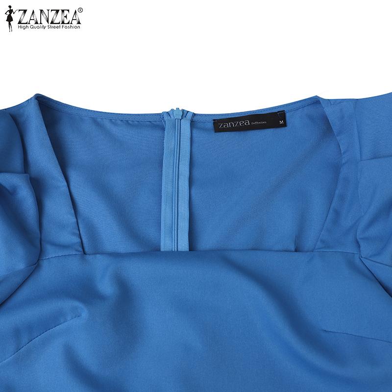 ZANZEA Женское повседневное элегантное платье с квадратным вырезом и короткими рукавами для лета