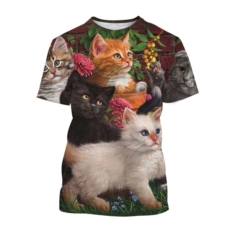 Cute Cat 3D Printed T Shirt For Men Classic Animal Art Painting Short-sleeved Tees Round Neck T-shirt Casual Tops Summer Clothes