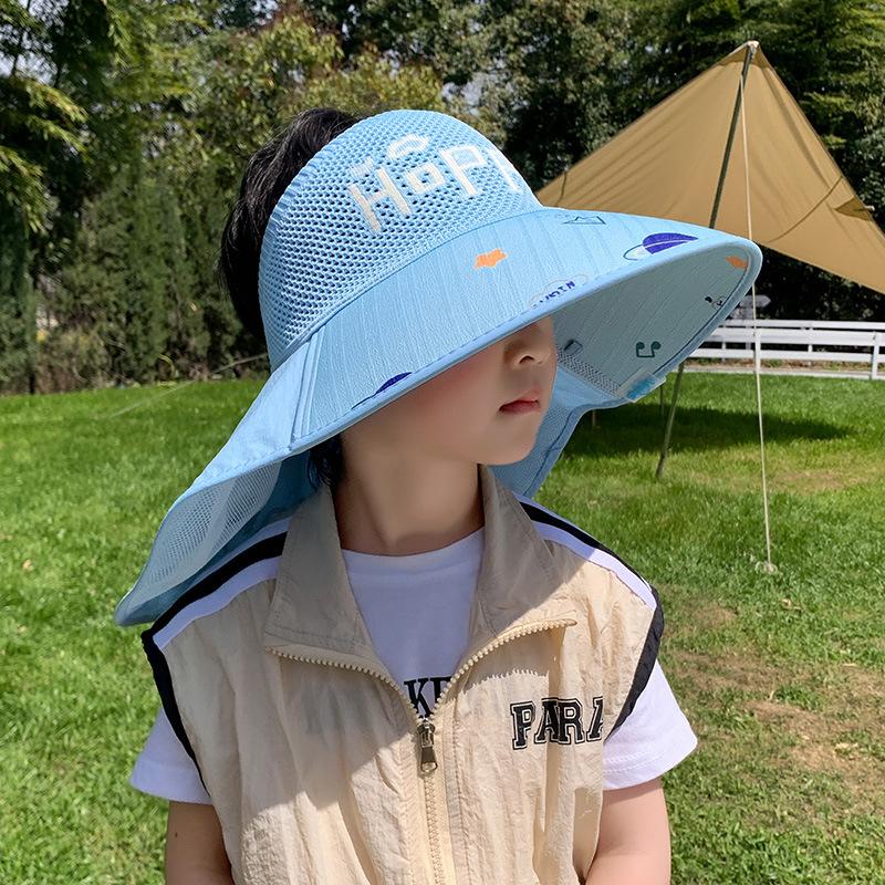 Детская шляпа с веером-шалью Летом Шляпа с большими полями для мальчиков и девочек Дышащая Защита от солнца Уличная Солнцезащитная шляпа