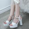 Изысканные Роскошные Женские Босоножки на Высоком Каблуке Летний Шопинг Универсальные Повседневные Сандалии Толстый Каблук Тонкий Ремешок Модная Женская Обувь