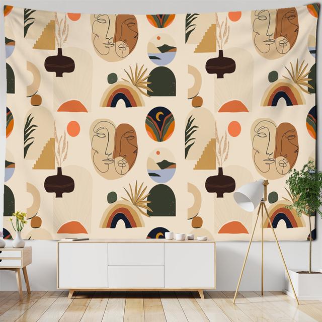 Простая линия иллюстрации гобелен настенный Ретро картина маслом в богемном стиле Ins домашний декор фоновая ткань