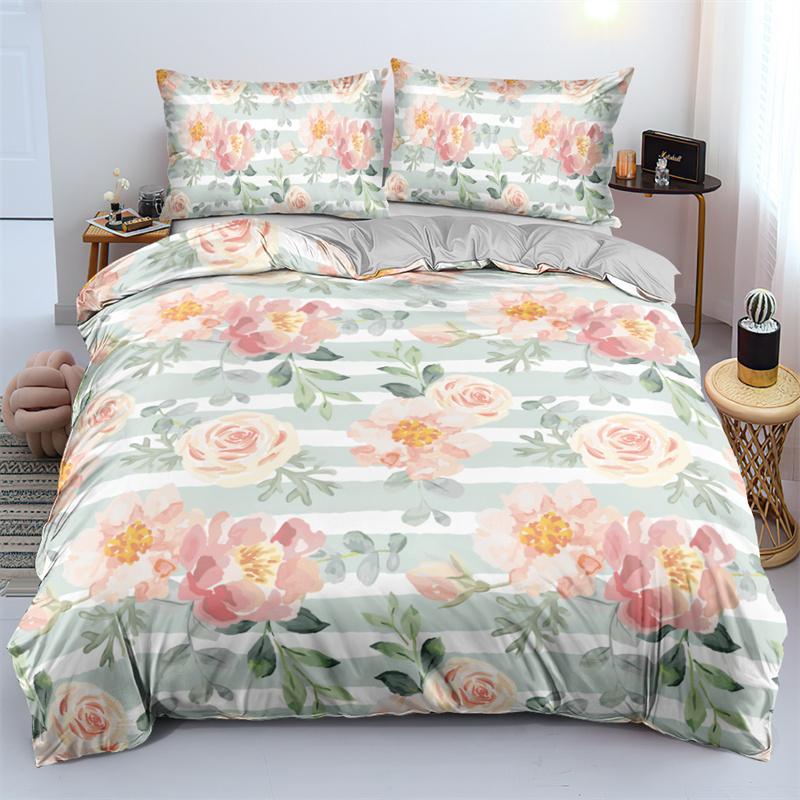 3D Design Flower Duvet Cover Sets Queen Size Floral Print Set Sleeping Decor Black Quilt/Comfort Cover With Pillows