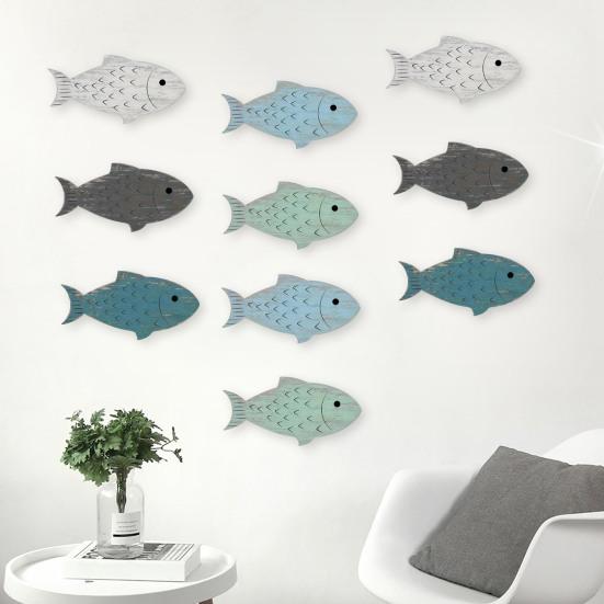 20 Pcs Wooden Fish Wall Decor Painted Fish Ornaments Nautical Coastal Theme