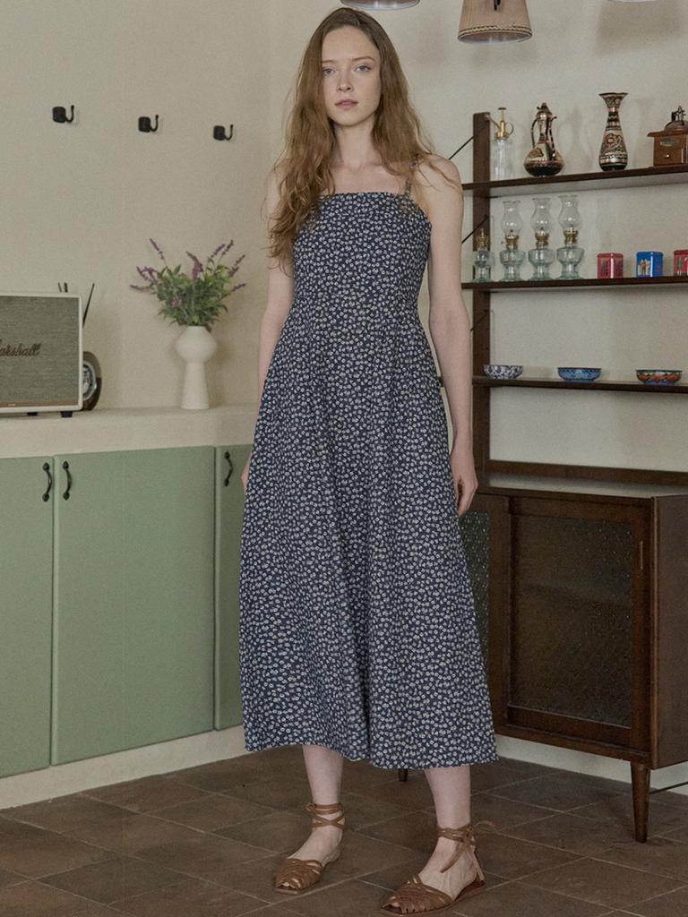 Avang Floral Pattern Sleeveless Dress - Navy