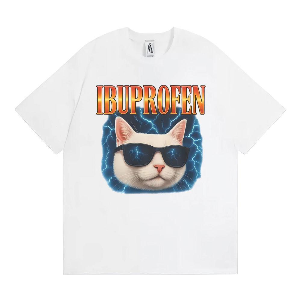 ИБУПРОФЕН Смешные Молния Dank Кот Мем Футболки Унисекс Одежда Мода Уличная Мода Футболка Летние Топы Свободные 100% Хлопок Футболка