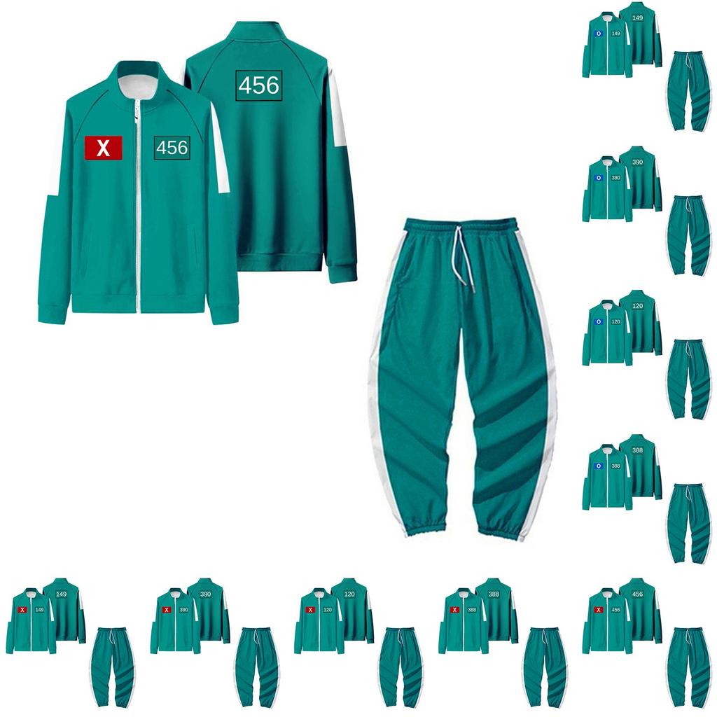 Adults Fashionable Printed Long Sleeved Zipper Loose Sweatshirts Jacket Casual Pants Set