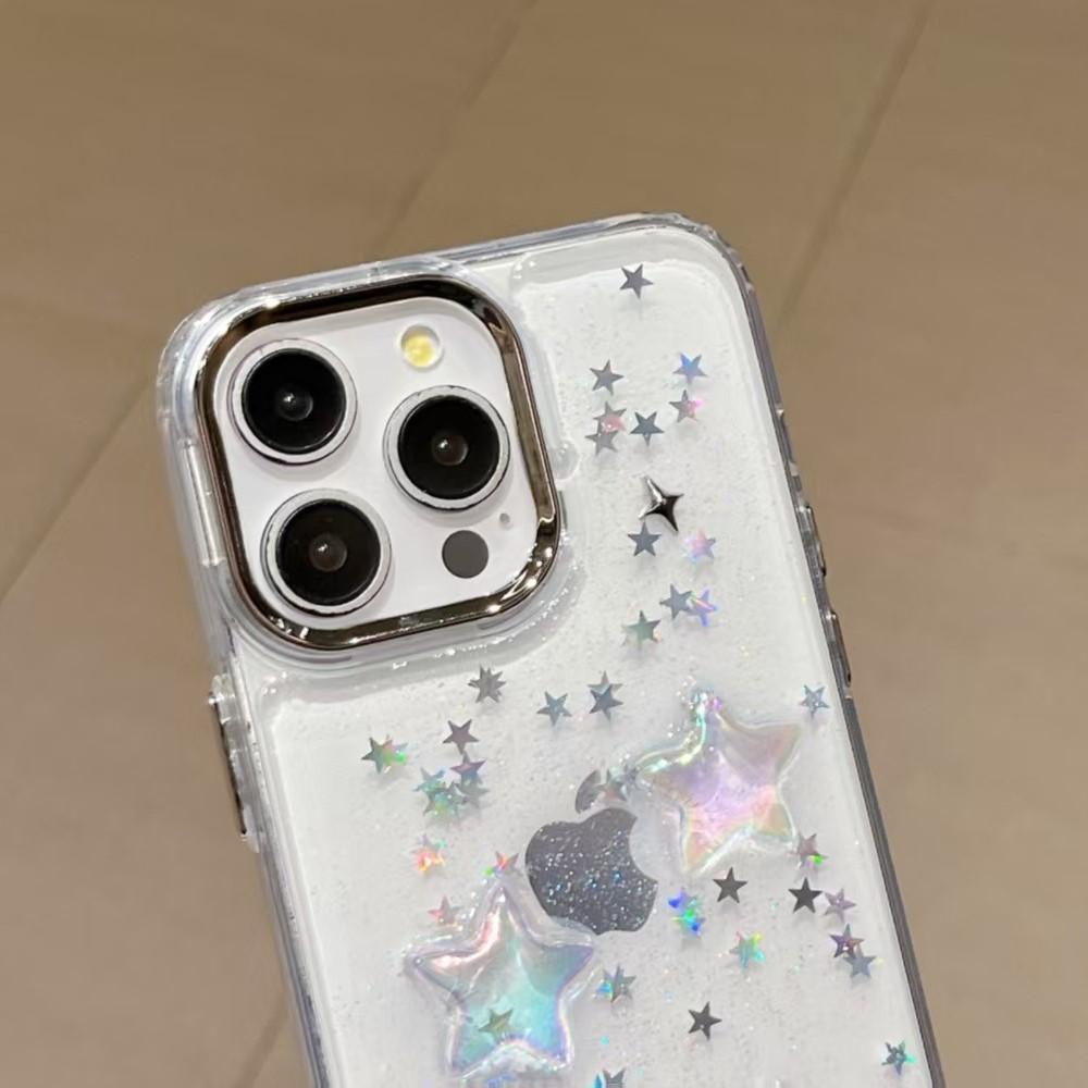 Ins Корейский Градиент Звезда Блеск Глиттер Чехол для телефона Для iPhone 16 15 14 13 12 11 Pro Max Plus Блестящий Прозрачный Ударопрочный Чехол