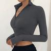 Spring Fashion Women's New Long Sleeved Zipper Half Open Collar Exposed Navel Versatile Slim Fit T-shirt