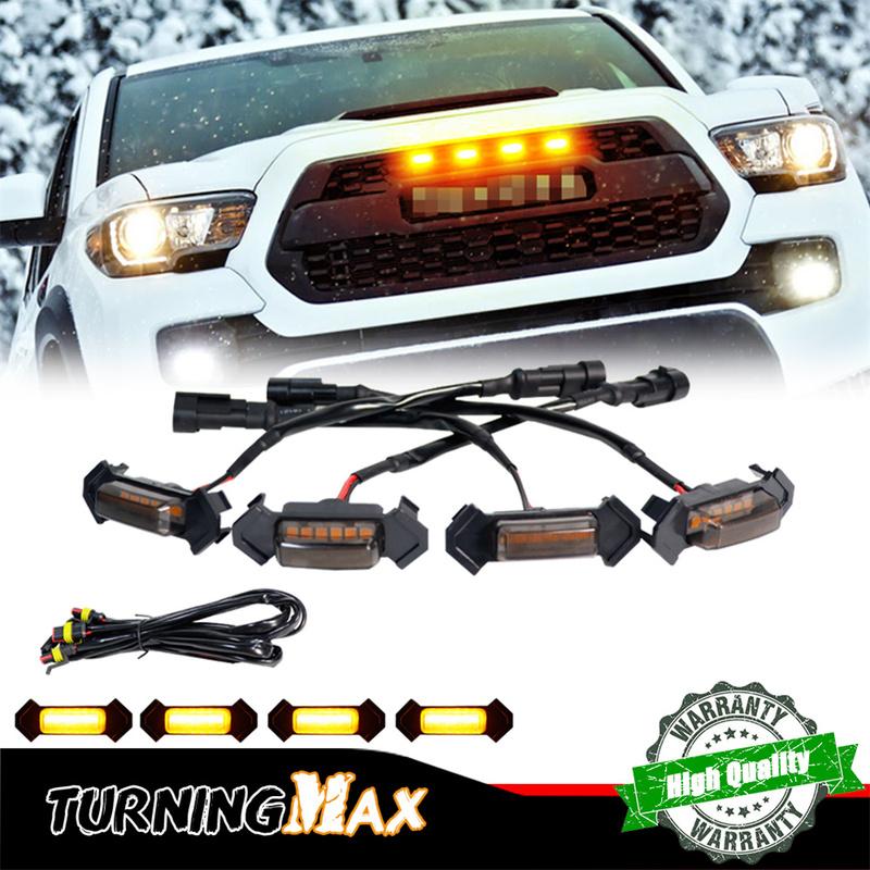 Amber / White / Red LED Raptor Style Front Grille Light w/ Wiring Harness Assemblies For Toyota Tacoma w/TRD Pro Grill 2016-up