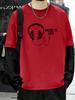 Men's Long-sleeved T-shirts - Headphones MUSIC Printed  & Crewneck Color Matching Fake Two Casual Loose Tee Tops Alternative Clothing