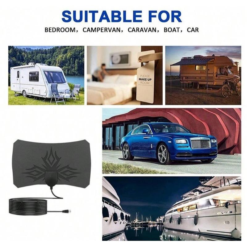 4K High Gain HD TV Antenna - DTV Box EU Plug Booster Active Indoor Aerial HD Flat Design with Signal Amplifier