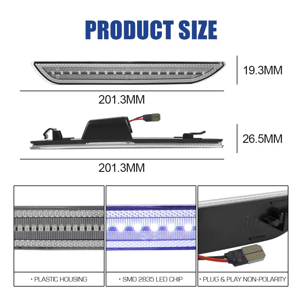 Multi Color Car RGB Rear Side Marker for Ford Mustang 2015 2023 Remote Control US Stock Smoked Lens Bumper Indicator