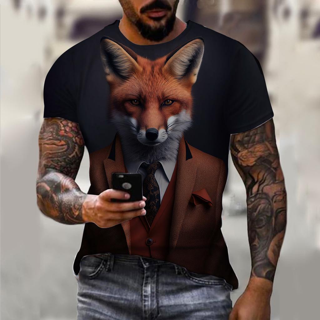 Мужская футболка с костюмом, летняя футболка с короткими рукавами и изображением животных, одежда большого размера с 3D принтом для собак, уличная повседневная футболка для мужчин, одежда