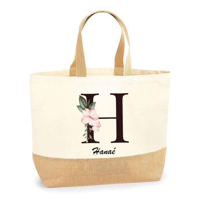 Cabas de plage - PLANETEE - Hanaé Lettre Fleur - Jute naturel - Imprimé en France - Multicolore
