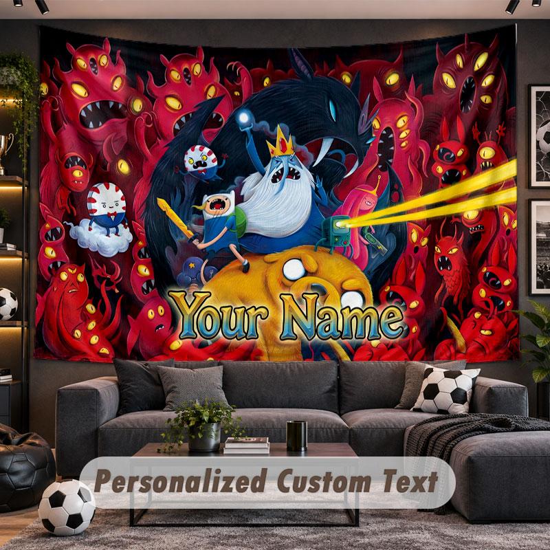 Wall Hanging Tapestry Custom NameAdventure Time cartoon Pattern Personalized Printed Fabric Wall Decor