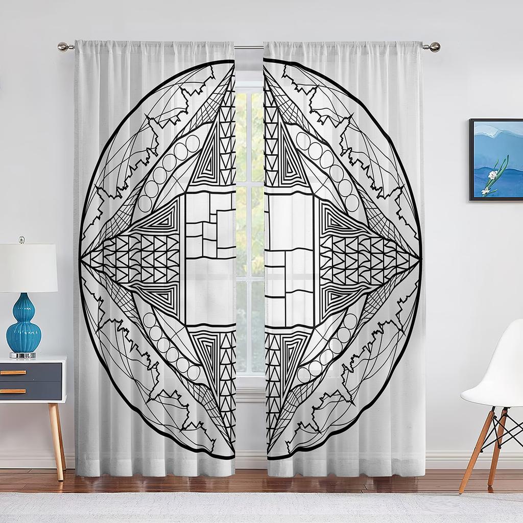 Мандала желтые цветы яркий геометрический узор прозрачные вуалевые шторы для гостиной спальни окна прозрачные тюль шторы