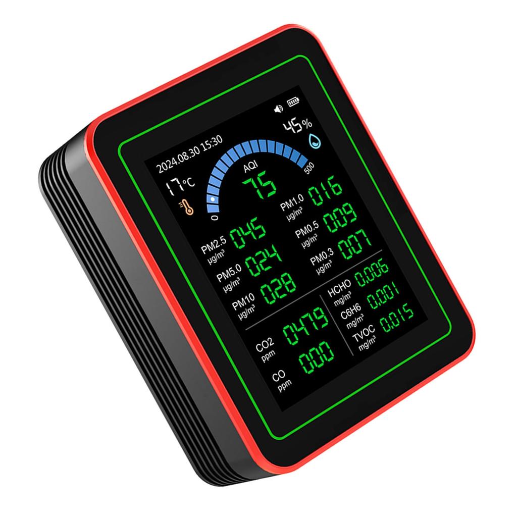 Измеритель качества воздуха 18 в 1 CO2 TVOC HCHO PM2.5 PM10 Температура Влажность Детектор Тестер Для помещений Работа от батареи Хранение данных Черный