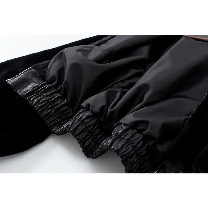 Autumn Winter Faux Rabbit Fur Bomber Teddy Coat Zipper Streetwear High Waist Furry Hooded Plush Jacket Cardigan Fleece Parkas