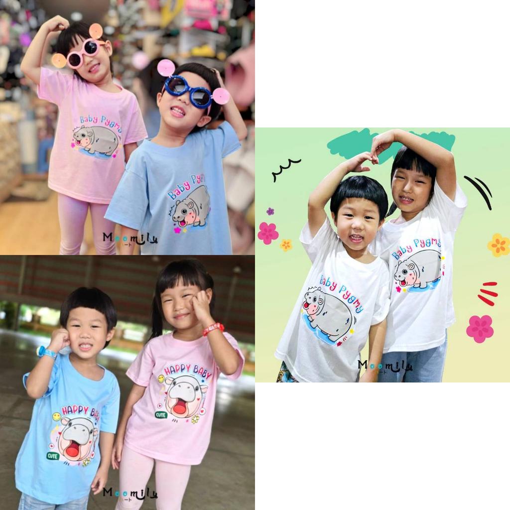 Moo Deng Tiny Baby Hippo Star Thailand Cute Pygmy Hippo Unisex Men Women Kid T-Shirt Print Short Sleeve Round Neck