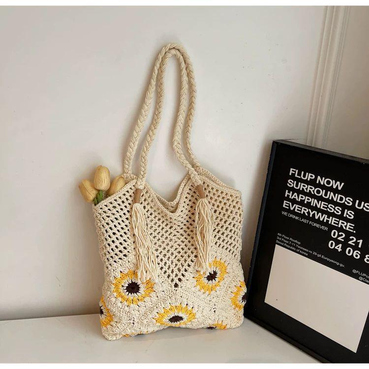 Sunflower Casual Crochet One-Shoulder Beach Bag 2025