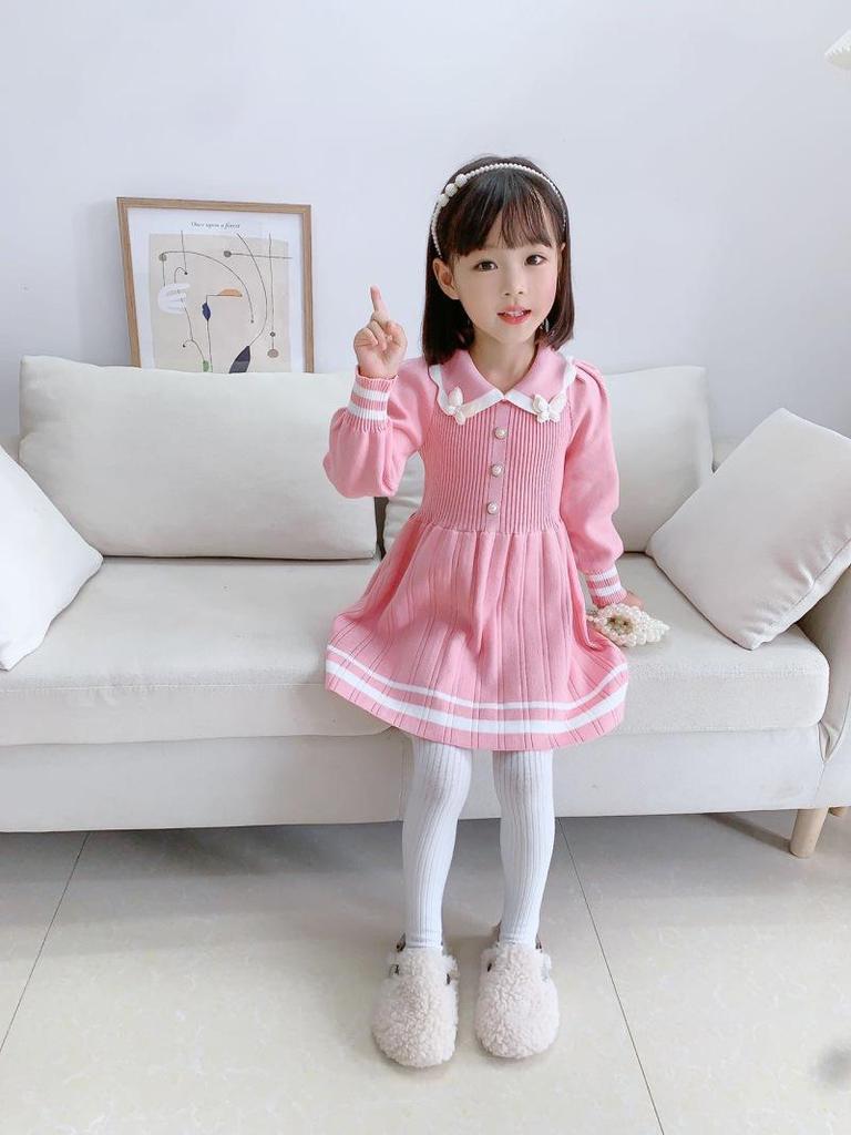 Вязаное платье-свитер для девочек в корейском стиле осень/зима 2023 года — модный, трендовый и милый дизайн принцессы