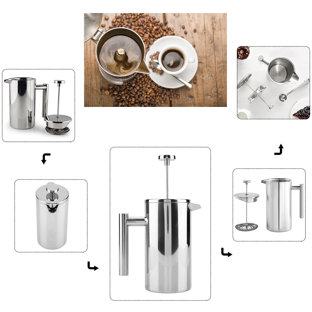 Vbestlife Френч-пресс с двойными стенками из нержавеющей стали, кофейник/чайник для дома, офиса или кофейни (800мл)