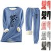 Women's Print Round Neck Warm Suit Long Sleeve Fleece Drawstring Sweatpants Two-Piece Set