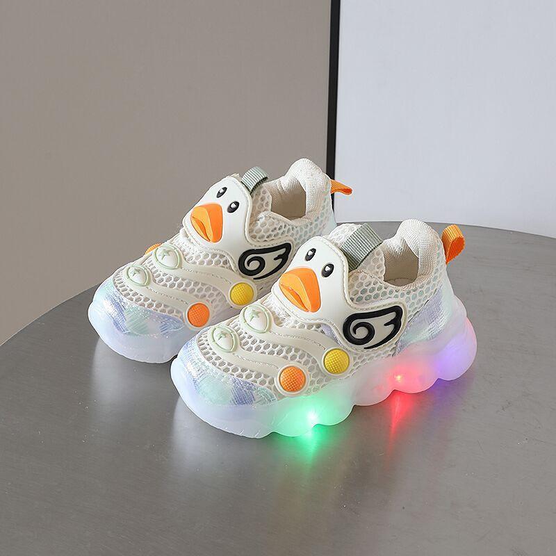Baby Light-Up Sneakers Toddlers Soft Sole Breathable Mesh Walking Shoes With Cartoon Design