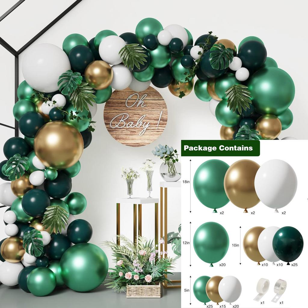 Mori Set Green Latex Balloon Chain Set Vintage Themed Birthday Party Decorative Jungle Set