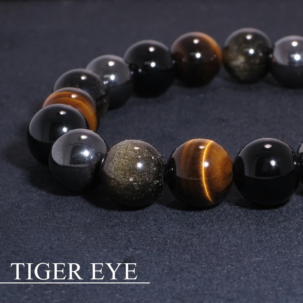 Shinjuku Gin No Kura 10mm Wide Hematite, Obsidian, Tiger's Eye, and Onyx Bracelet, 18cm-19cm (18cm) (Men's Medium)