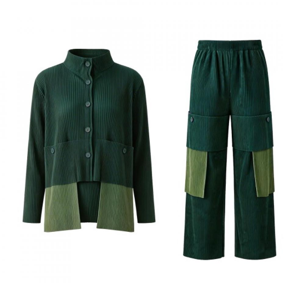 Plara Pleated Section Drop Button Jacket Pants Set