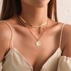 Vintage Bohemia Gold Coin Letter Layered Chain Necklace For Women Shell Pearl Moon Long Choker Collar Pendant Butterfly Necklace