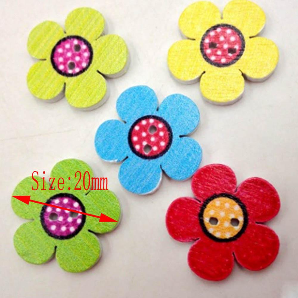 Cute Mixed Color 20 mm 2-Holes Wooden Buttons Sewing Scrapbooking Crafts Decoration Flower Dots