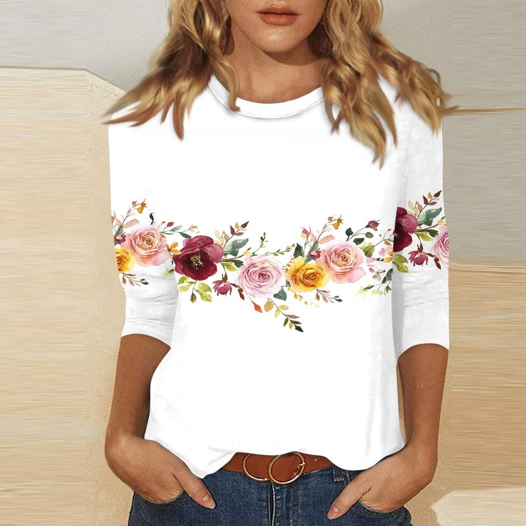 Женский топ с принтом и круглым вырезом, рукавом 3/4