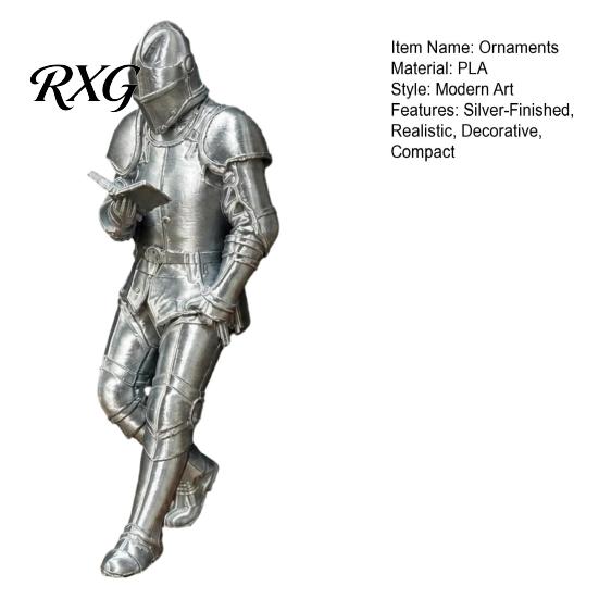 Decorative Book Holder for Readers Medieval Knight Bookshelf Decor, Silver-Finished Armored Statue, Fantasy Home Sophisticated Metal Look Statue
