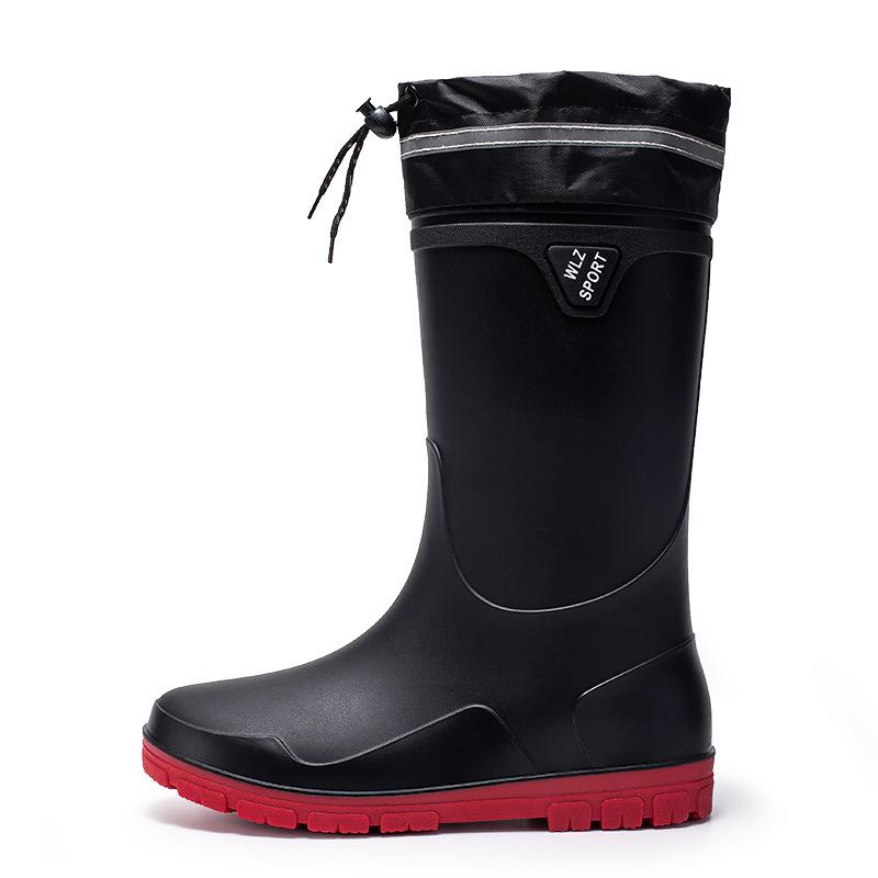 Rain Shoes Men's Medium Tube Water Shoes Waterproof Glue Shoes Kitchen Takeaway Rider Special Overshoes Velvet Warm Rain Boots