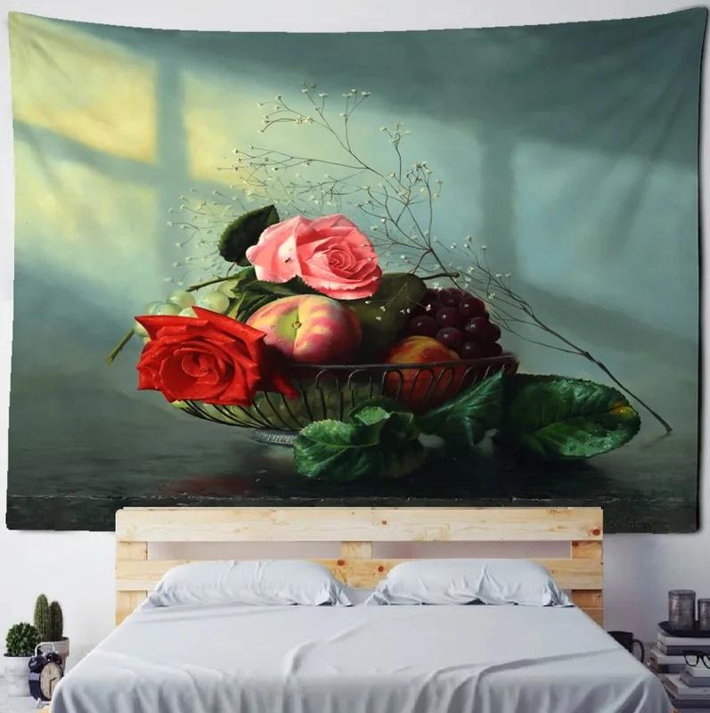 Home Wall Decoration Tapestry European Flower and Fruit Oil Painting Hanging Cloth Office Living Room Tapestry