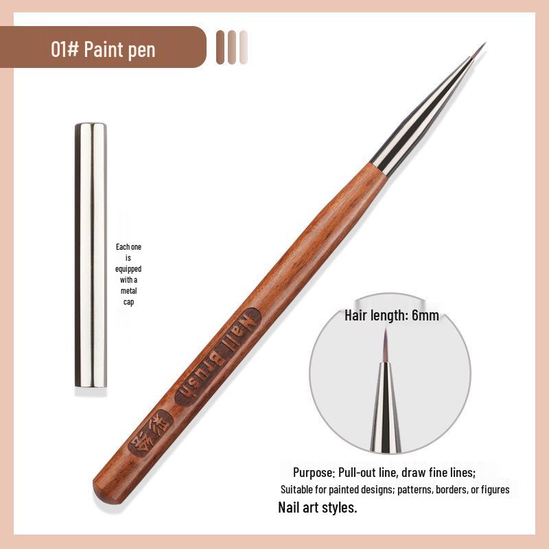 Набор кистей для нейл-арта из сандалового дерева - Имитация беличьего волоса с подставкой-карандашом для лайнера и гелевой росписи