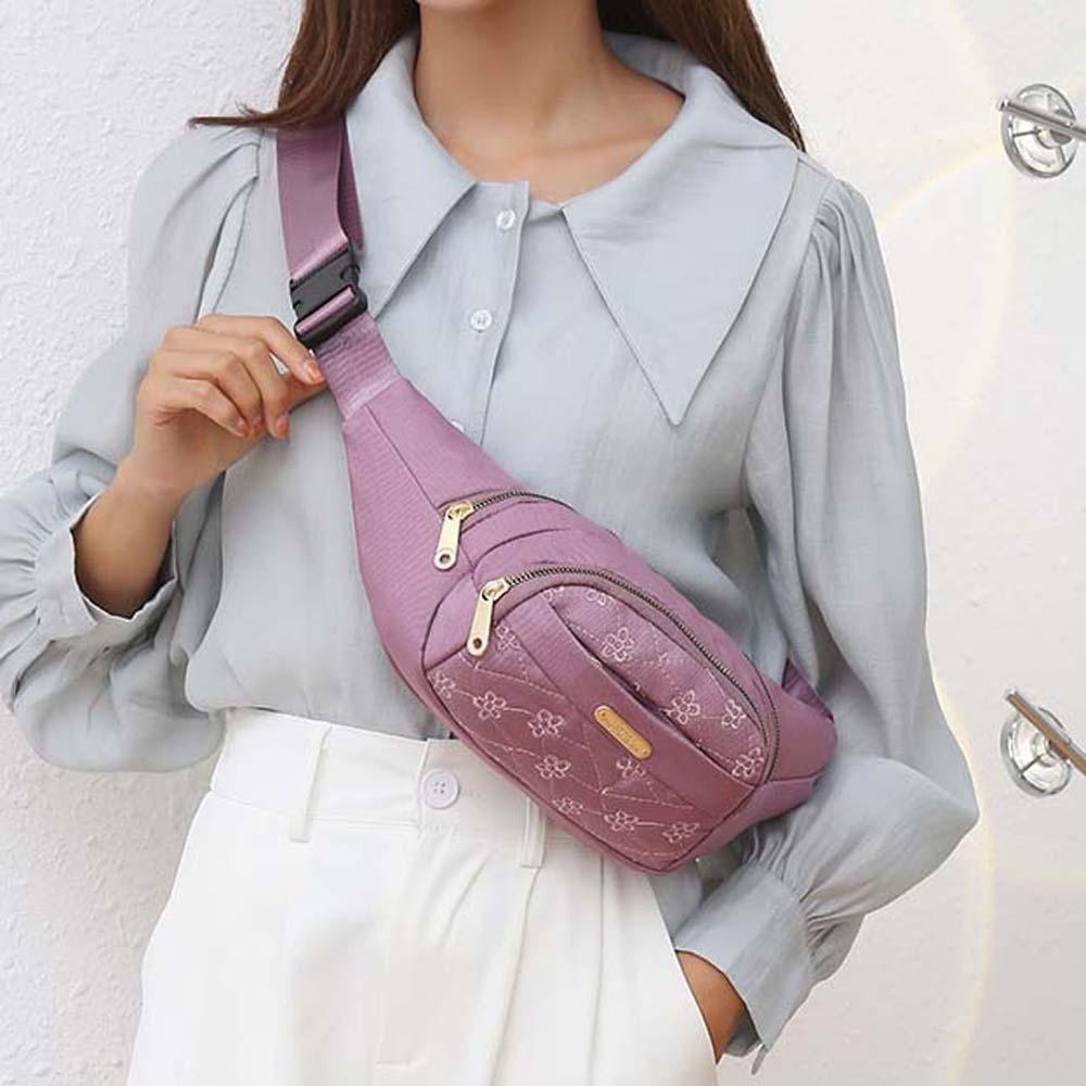 Waterproof Women Fanny Pack Large Capacity Outdoor Waist Bag Zipper Embroidery Bumbag Jogging