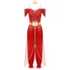Womens Arabian Princess Belly Dance Costume Sequin Romper with Shiny Choker Collar for Halloween Role Play Parties